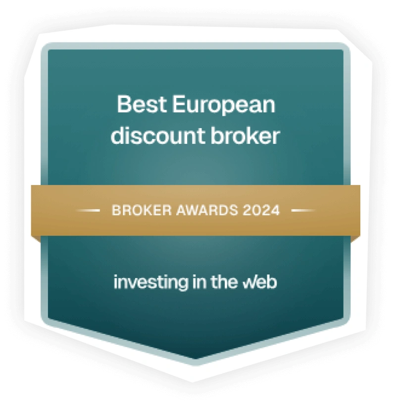 Badge premio miglior broker discount europeo, riconoscimento ai Broker Awards 2024.