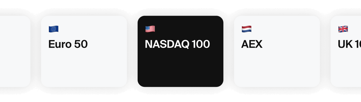 Tessere indice di borsa che mostrano Euro 50, NASDAQ 100, AEX e indice UK